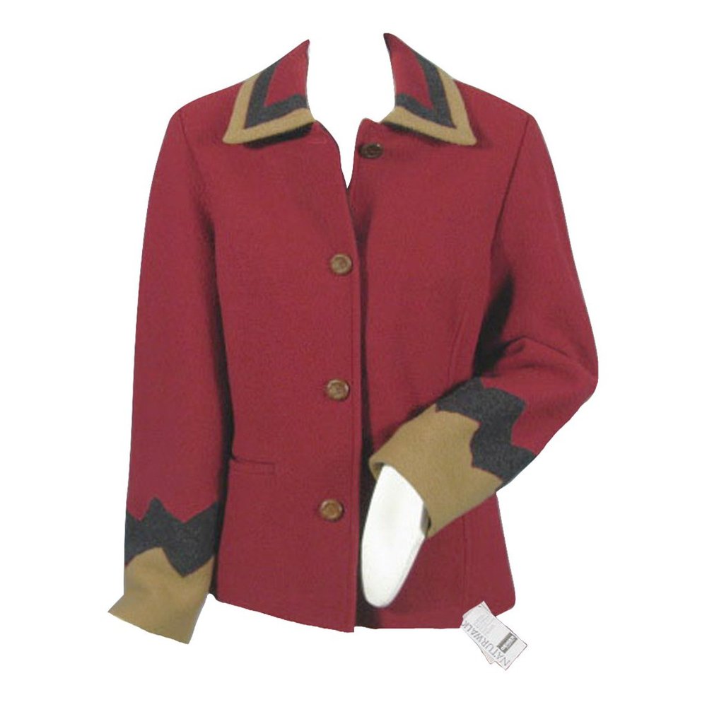 NEW Geiger Austria Boiled Wool Jacket!  6 or 8  Red Tan Gray  Southwest Design